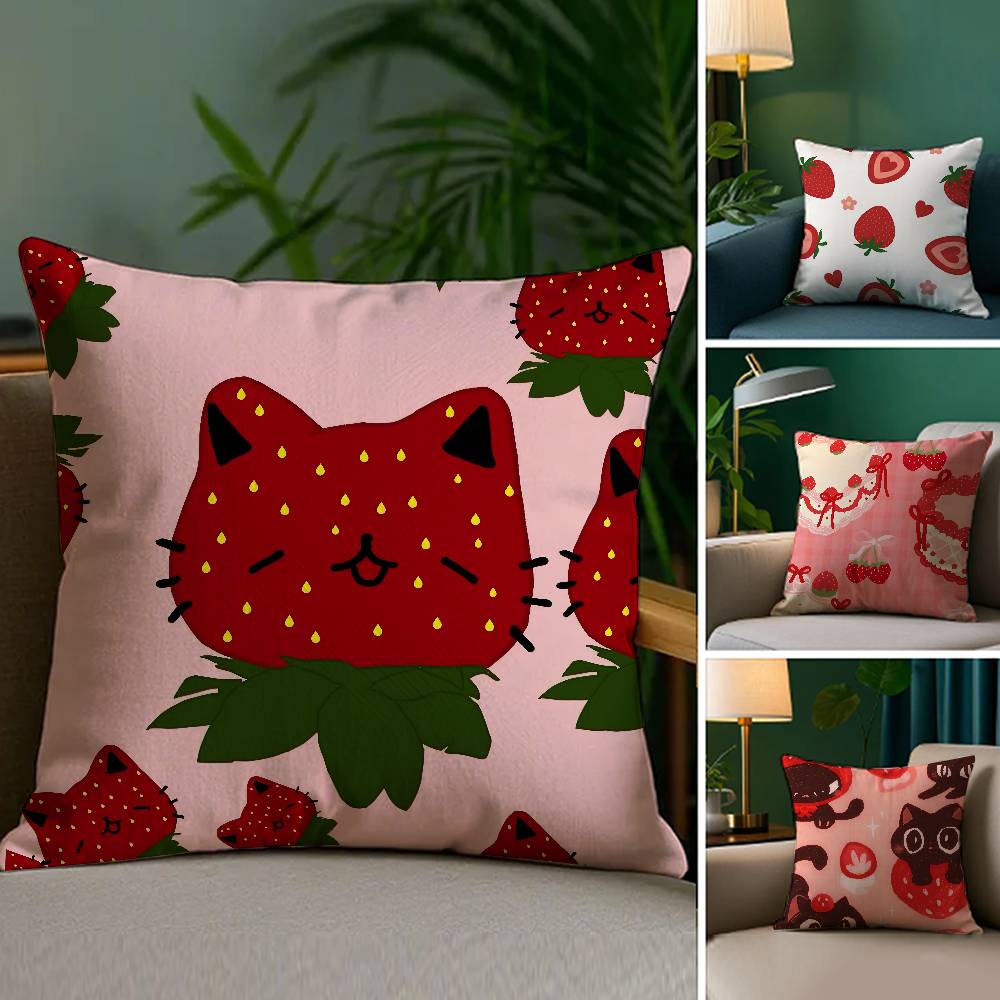 Niedlicher Erdbeerdruck Kissenbezug Sofa Wohnzimmer Schlafzimmer Doppelseitiger Druck Quadratisches Kissen Nickerchen Kissenbezug