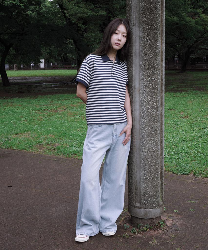 nau W Color Denim Flare Pants Light Blue