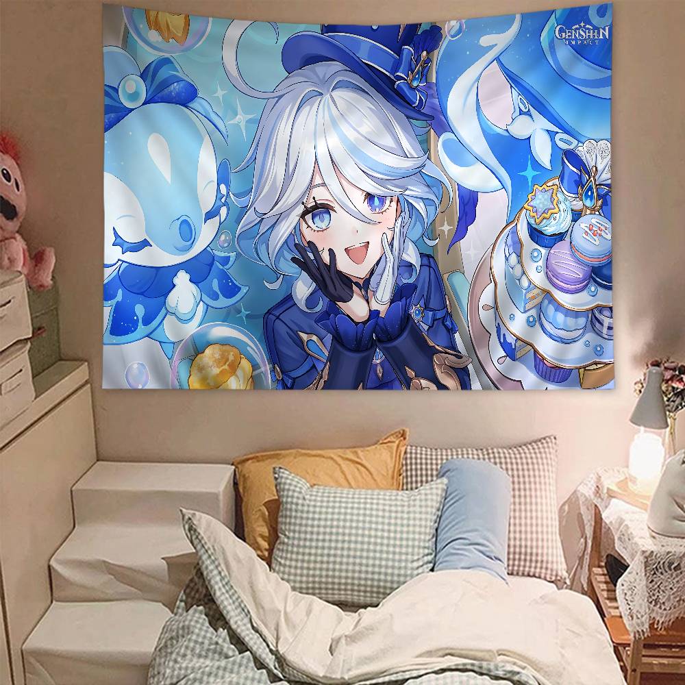 Genshin Impact Game Anime Tapestry Hippie Flower Wall Carpets Dorm Decor Wall Hanging Home Decor
