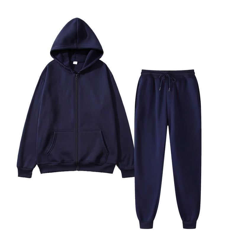 Womens Fleece Hooded Zip Tracksuit Loose Fit Solid Color Sportswear Set