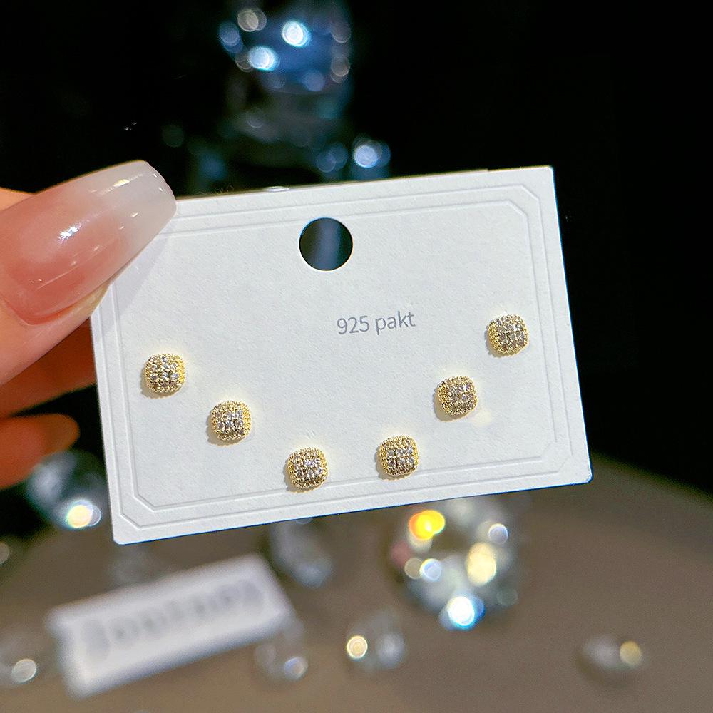 925 Silber Nadel Ohrring Set - Goldene Schleife und Persönlichkeitsdesigns, Drei Paare