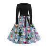 Women's Fashionable And Elegant Autmn And Winter Long-sleeved Round Neck Christmas Print Dress
