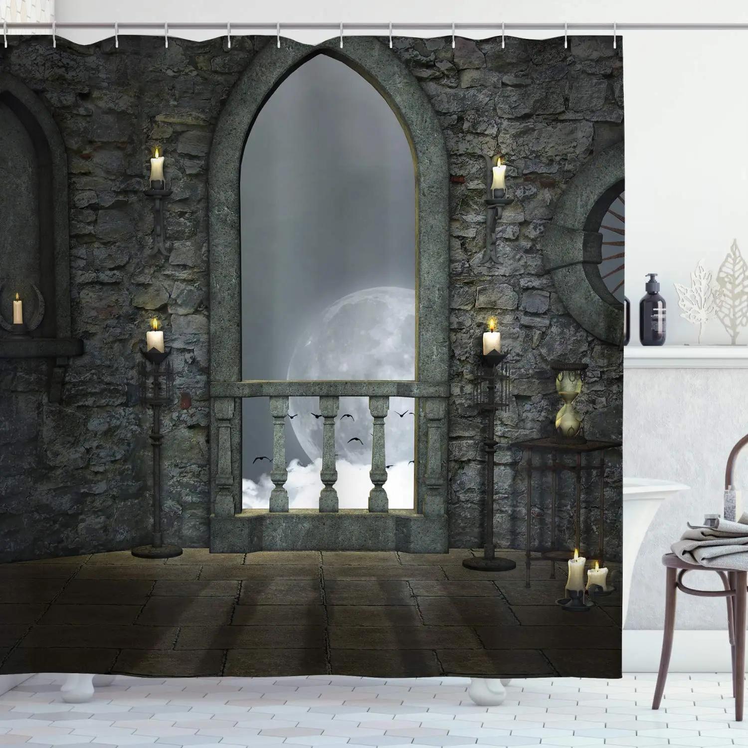 Castle Shower Curtain Fairyland Polyester Waterproof Bathroom Curtain with Hooks Fairy Tale World Bathroom Shower Curta Sets (as the picture,W90xH180cm)