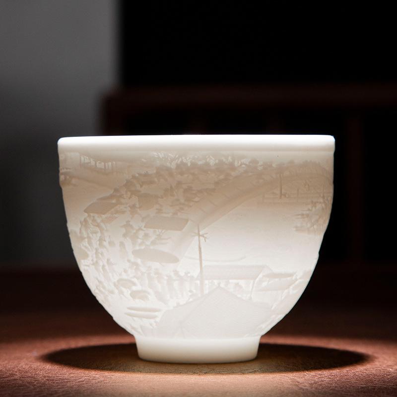 Heart Sutra Ceramic Tea Cup: Douyin Kuaishou Live Traffic Boost, Hundred Blessings Design, Mutton Fat Jade White Porcelain