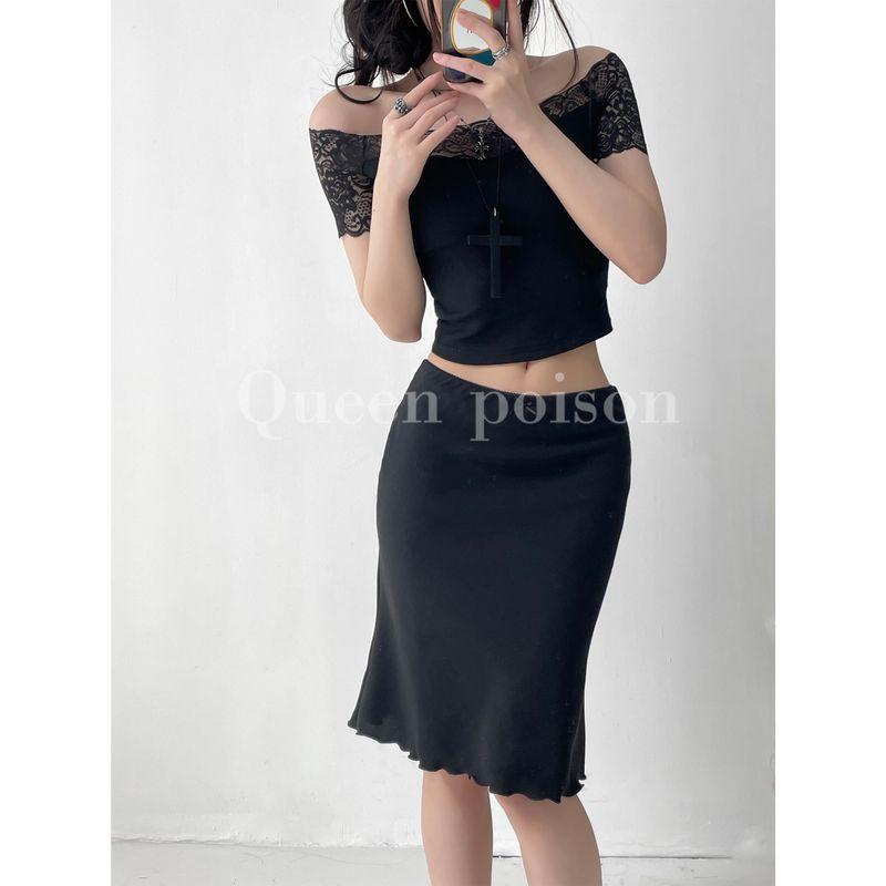 

French Style Elegance Polka Dot Print Sheath Mermaid Dress Women s Summer Retro Low Waist Silm Slim Looking Bows Skirt Black S