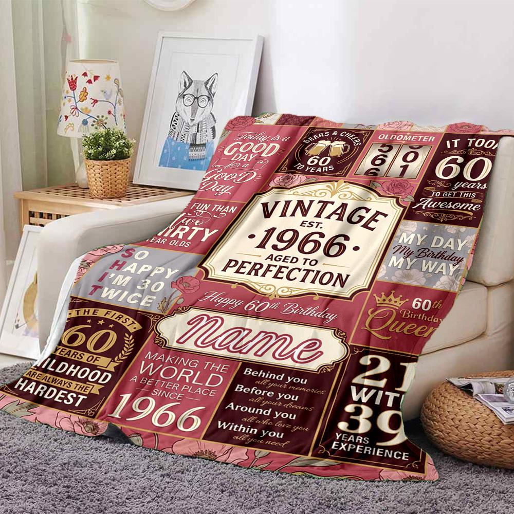 Vintage Anniversary Celebration Customize Your Name Blanket Soft Cozy Perfect For Sofa Couch Office Bed Picnics Ideal For All Seasons Modern Style