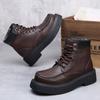 Fashion Fashion Mens Lace Up Walking Boots Leather Male Casual Shoes High Quality Comfortable Motorcycle Boots New High Top Man Botas