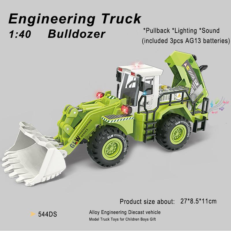 1:40 Bulldozer Pullback Lighting And Sound Engineering Truck Construction Diecast Car Alloy Model Toys For Children Boys Gifts