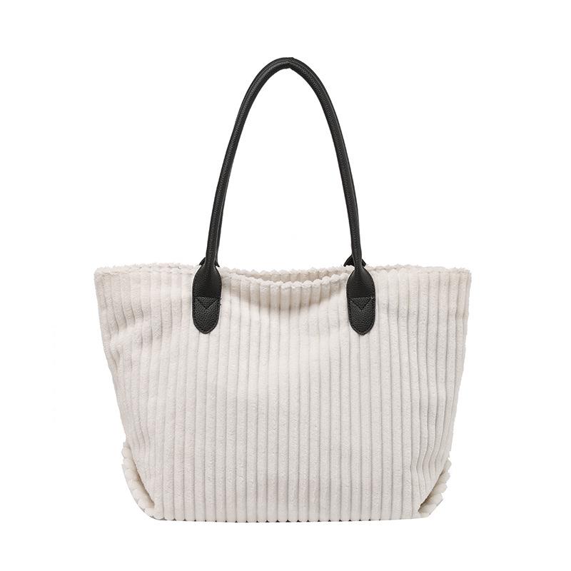 Korean Style Large Capacity Corduroy Tote - Autumn/Winter Fashion Commuter Shoulder Bag