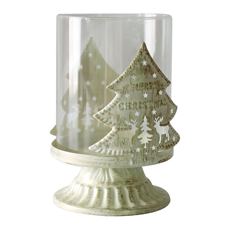 Retro Country Reindeer Christmas Tree Glass Candlestick Ornament