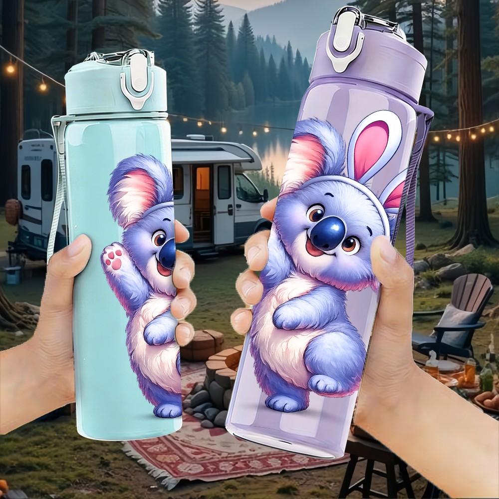 1PC Purple Easter Bunny Cartoon Print 750ml Color Plastic Sports Water Bottle Leakproof Flip Straw Lid Suitable for Sports Office Home Use