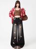Women's Retro Puppy Embroidered Wide-Leg Jeans - Autumn Slimming Design