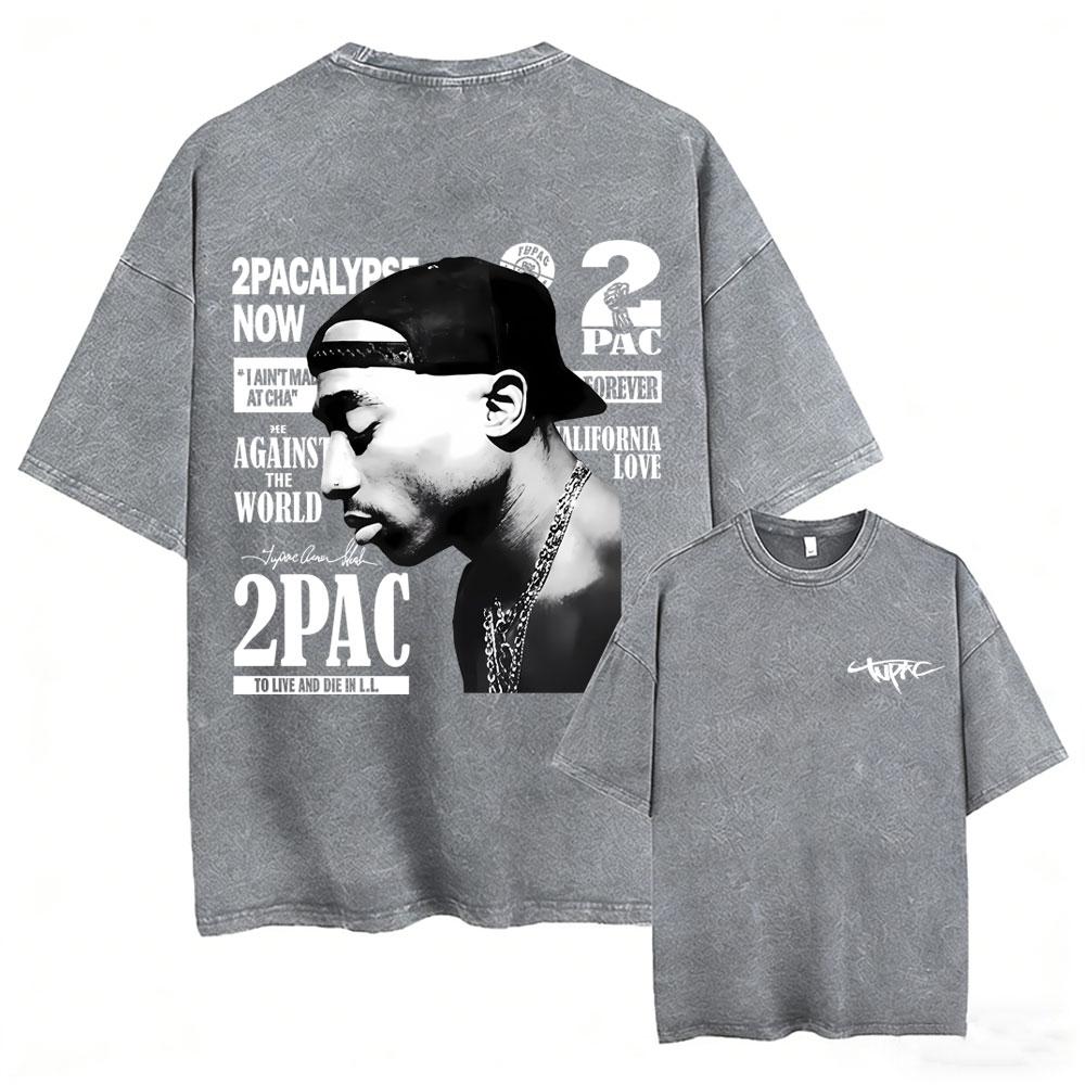 Rapper Tupac 2pac All Eyez On Me Cross Vintage Washed T Shirt Men Hip Hop Fashion Retro Tshirt Mens Casual Oversized Tshirts