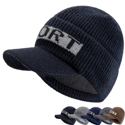 Nouveau Style Mode Chapeau d'Hiver Doublure en Fourrure Bonnet Chaud Casquette à Visière Chapeaux Élégants pour Hommes Extérieur Épaissir Ski Sports Tricoté Chapeau Chaud