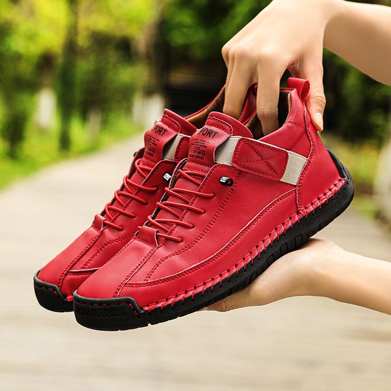 New Fashion Sneakers Handmade Leather Women's Shoes Mid-Top Women Casual Flats Shoes Slip on Loafers