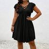 Women’s Short Sleeve V Neck Mini Dress with Ruffle Sleeves and Crisscross Front Casual Loose Fit