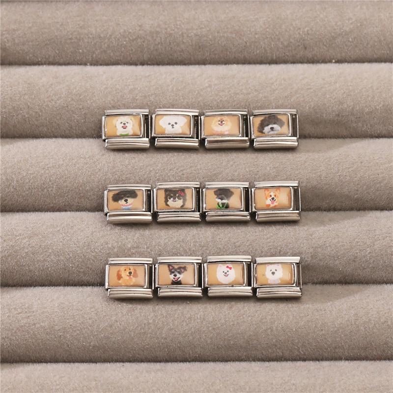 Lovely Cartoon Dogs Cats Rabbit Rose Flower Italian Charm Links Fit 9mm Stainless Steel Bracelet Women Men DIY Making Jewelry