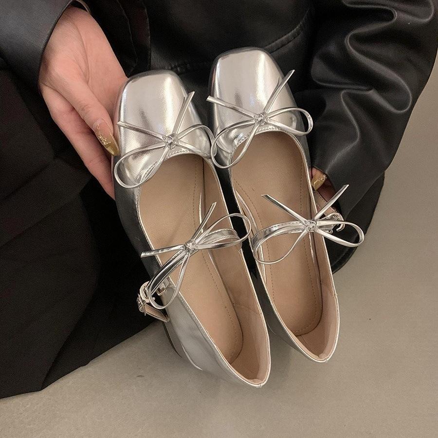 

Fashion Woman Ballet Mary Jane Shoes 2025 Summer Female Retro Square Toe Bowknot High Heels Comfortable Leather Dress Women Leisure Shoe 39