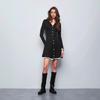 2025 Early Autumn European & American Women's Black Knitted Lapel Single-Breasted Short Slim Dress.