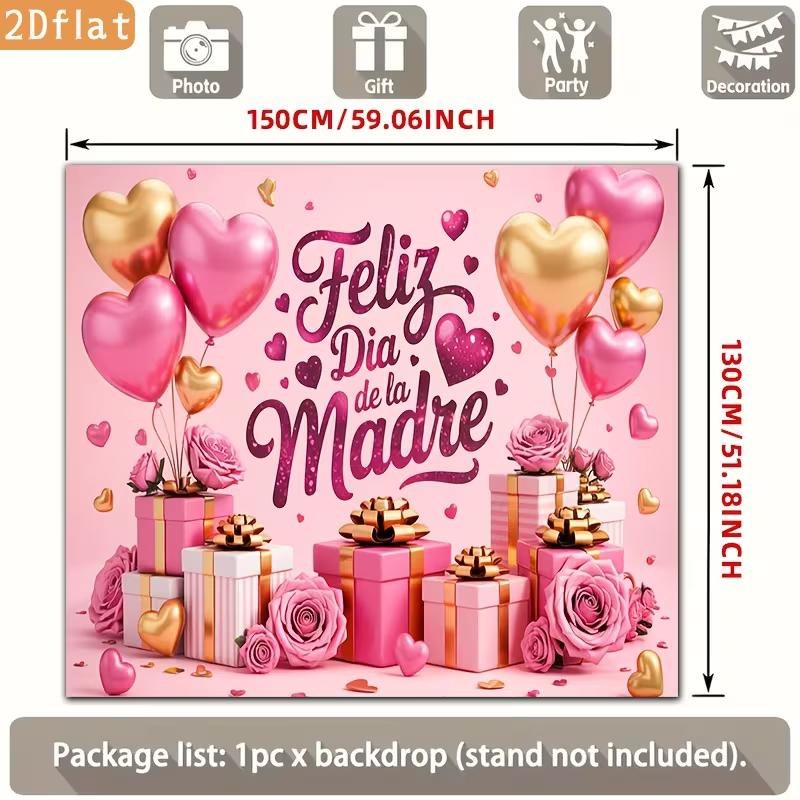 2D Pink Gold Mother's Day Photography Backdrop, Hearts & Rose Background