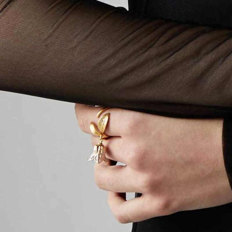 ollia silver bell flower free size ring