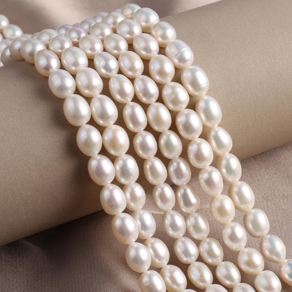 1String, AAA Natural Freshwater Pearls, White Oval Pearl Beads, 7-8mm, for DIY Jewelry Making, Unique Birthday Party Wedding Crafts, 36cm