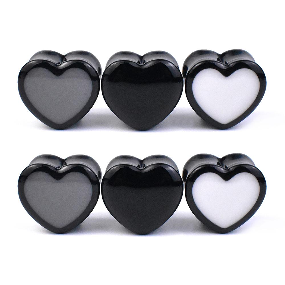 6-50mm Solid Color Ear Tunnels Gauges and Plug Heart-shaped Ear Expander Studs Stretching Body Piercing Jewelry