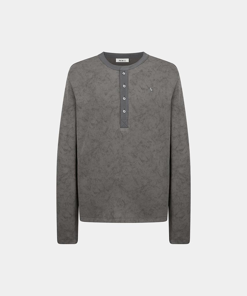 Noiseu M Washed Ribbed Henley Neck T-Shirt - Gray