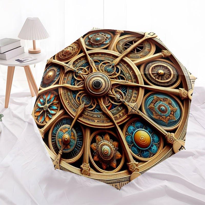 Steampunk-Kompass: Antikes Messing-Navigationswerkzeug mit kompliziertem ZahnraddesignRegenschirm mit süßem Design, tragbarer 3-fach kompakter Regenschirm für mich