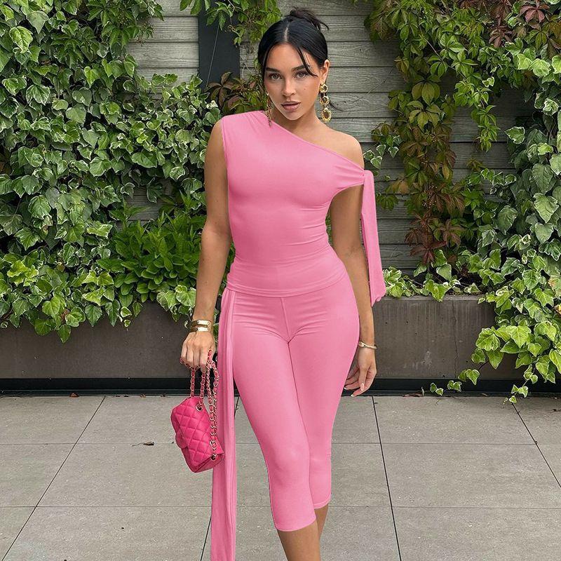 Slant Collar Top Slim Fit Pants Set Diagonal Collar Sexy Top Slim-Fit Pants Suit