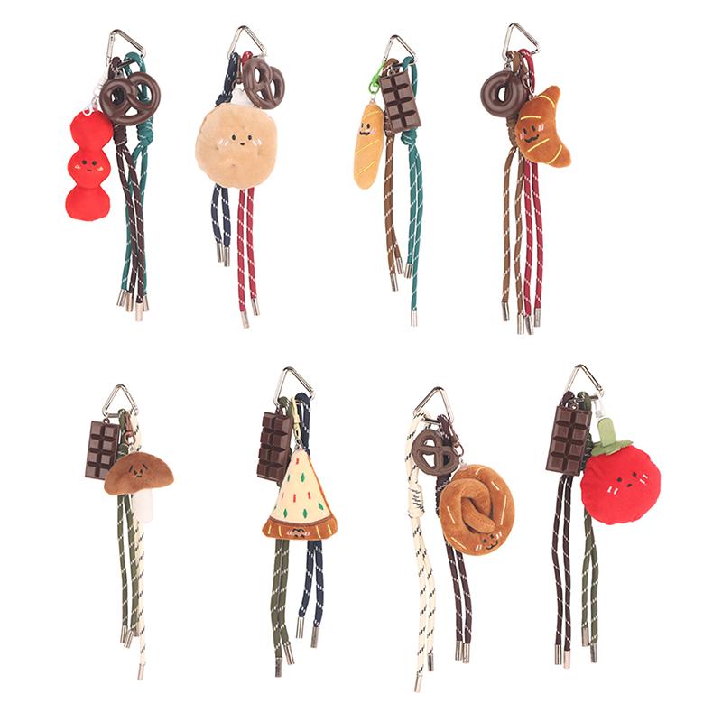 Fun Cartoon Bread Plush Keychain Y2K Trendy Braided Rope Lanyard Keyring Car Key Holder Bag Pendant Backpack Hanging Decoration