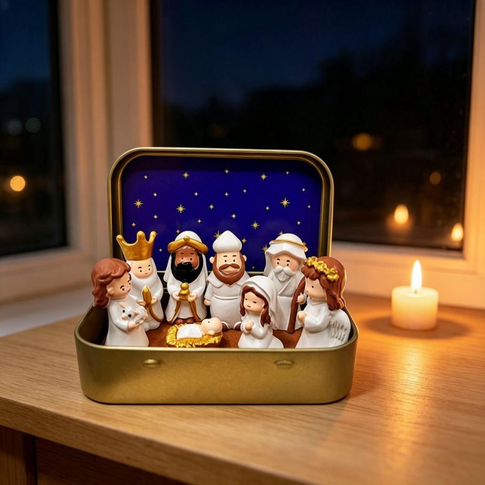 Shepherd Animal Mini Christmas Nativity Set Hand Painted Xmas Manger Ornaments Table Decor