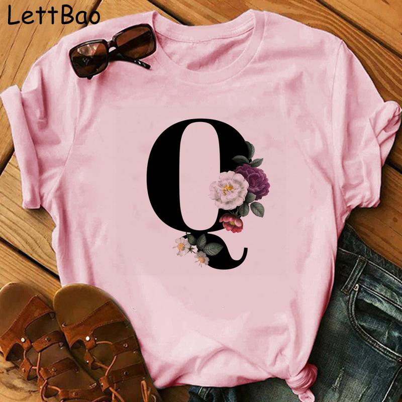 Elegant Vouge Flower Letter Print Women T Sihrt Fashion Comfortable Casaul T Shirt For Women Female