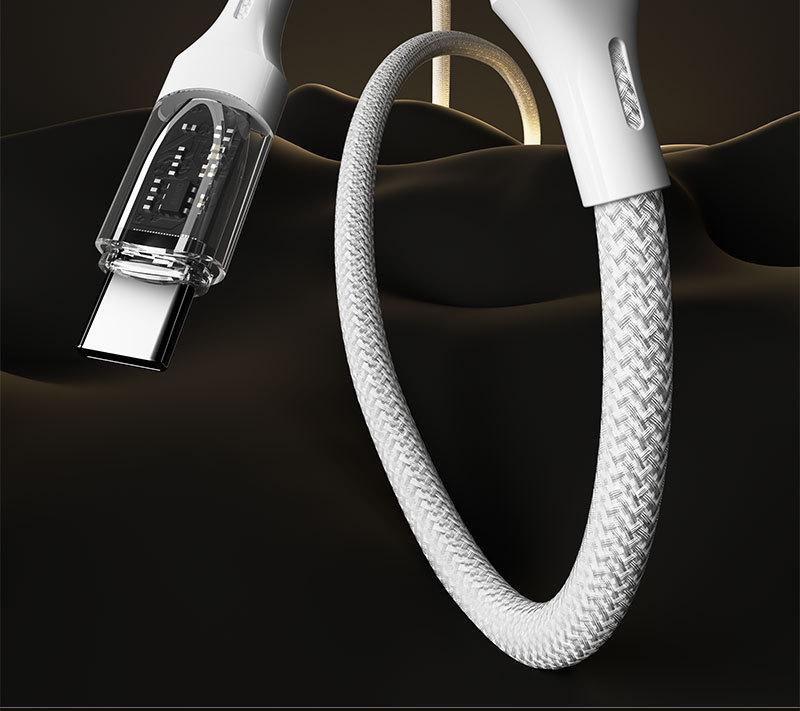 100W Transparent Fast Charging Dual Type-C Cable with Digital Display for Huawei & Apple Laptops