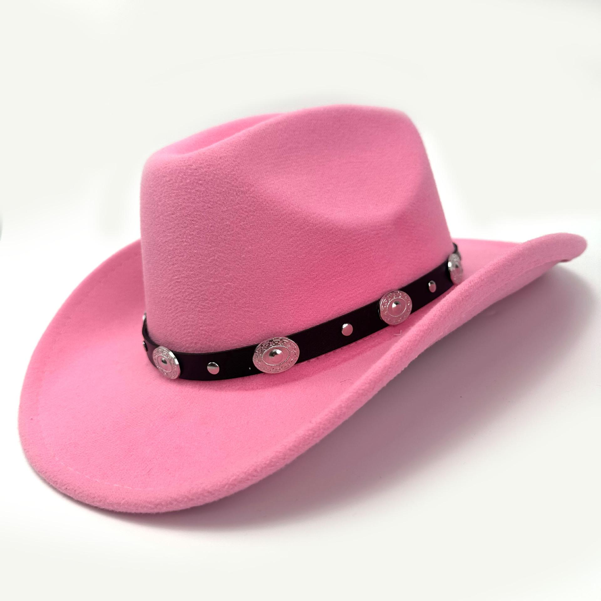 

New Western Cowboy Hat Wholesale Roll Top Hat Autumn And Winter Visor Hat Jazz Hat M（56-58cm） троянди рожеві кольору
