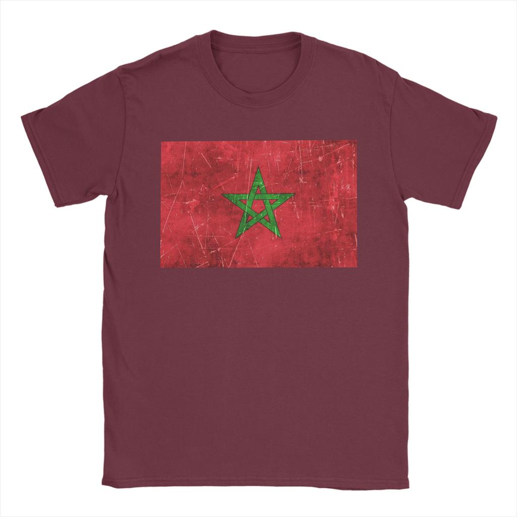 Morocco Vintage Aged and Scratched Moroccan Flag T Shirt for Men Cotton TShirt Round Collar Tee Shirt Short Sleeve Tops Summer