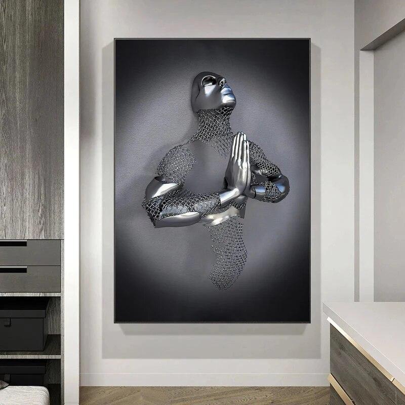 Metal Figure Statue Romantic Wall Art Abstract Painting On Canvas Lovers of Sculpture Posters Prints Paintings Living Room Home Decor