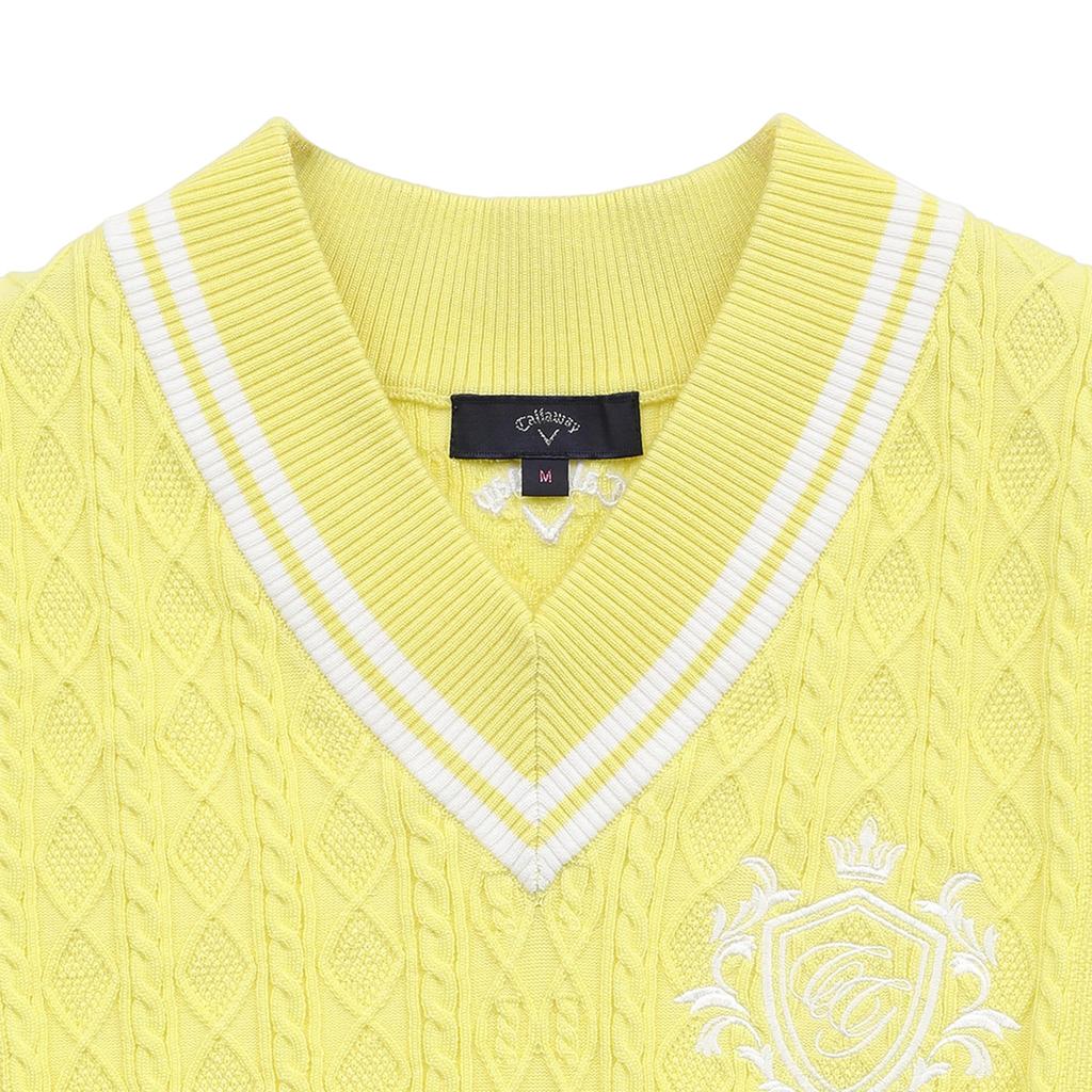 Callaway Cable Knit C25119200 Size L Women's V-Neck Vest, Golf, 1061_Yellow,