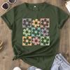 Women Summer T Shirt Retro Fashion Short Sleeve Tees Casual Flower Printed  Tops