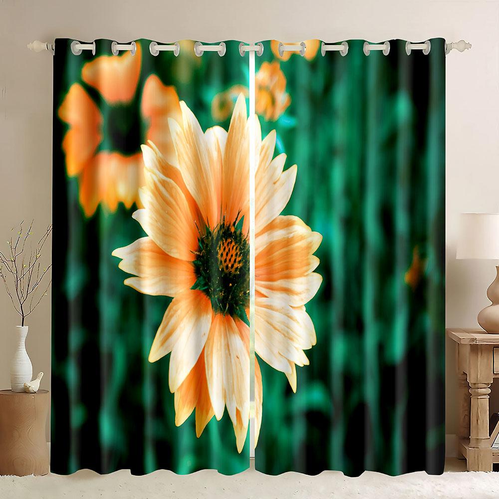 Planet Fenstergardinen Frühlingsgänseblümchen 3D-Druck Verdunkelungsvorhänge Buntes Blumenmuster Naturkunst für Heimdekoration