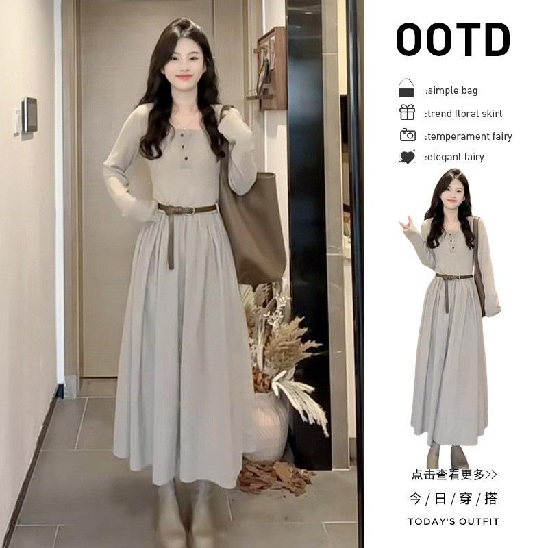 New autumn popular style long-sleeved dress women s clothing early autumn temperament high-end long dress S