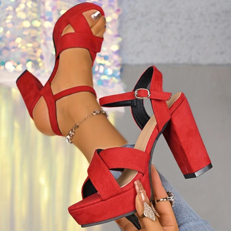 Sandals Plus Size Women's Shoes New Casual Breathable Suede Buckle Bag Heel Versatile Cross Block Heel Kid Heel