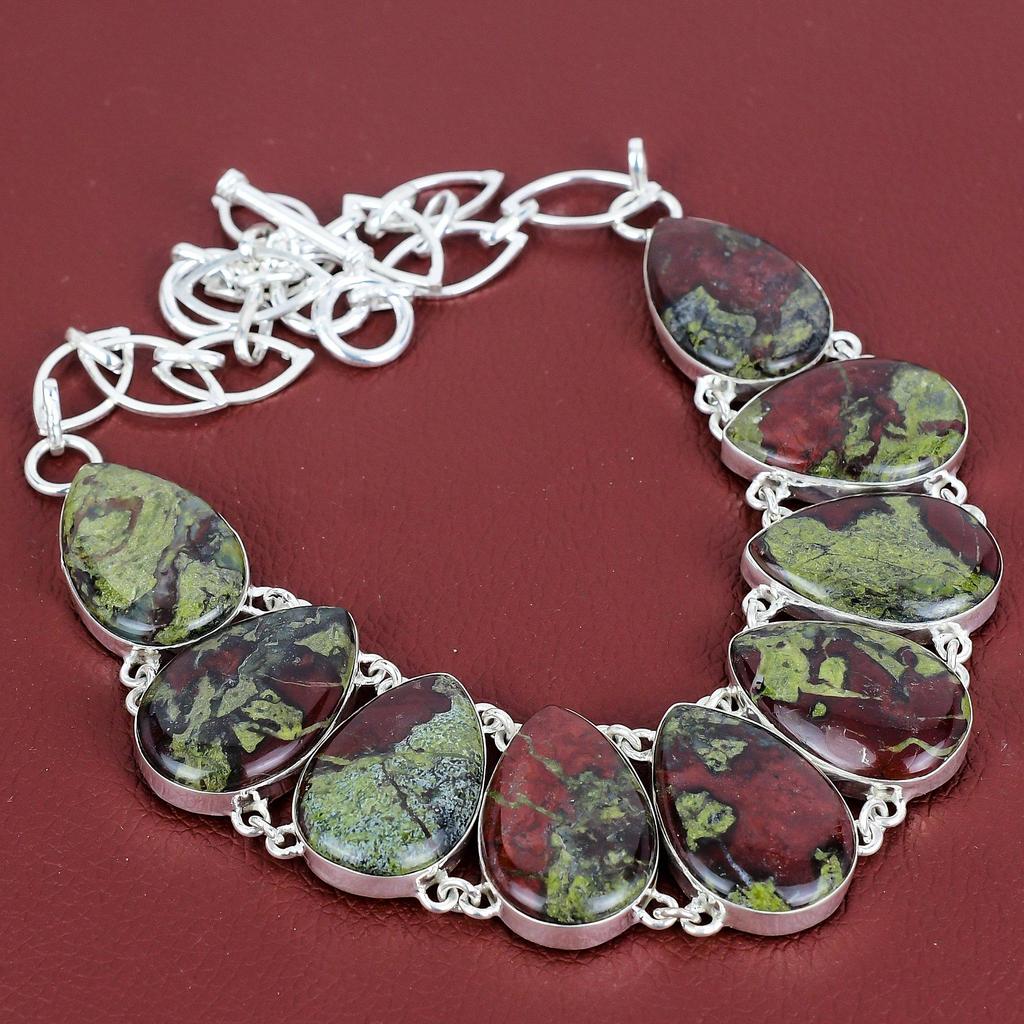 Dragon Bloodstone Necklace 925 Sterling Silver Necklace Adjustable Chain Necklace Original Gemstone Necklace Handmade Jewelry Gifts for Mom