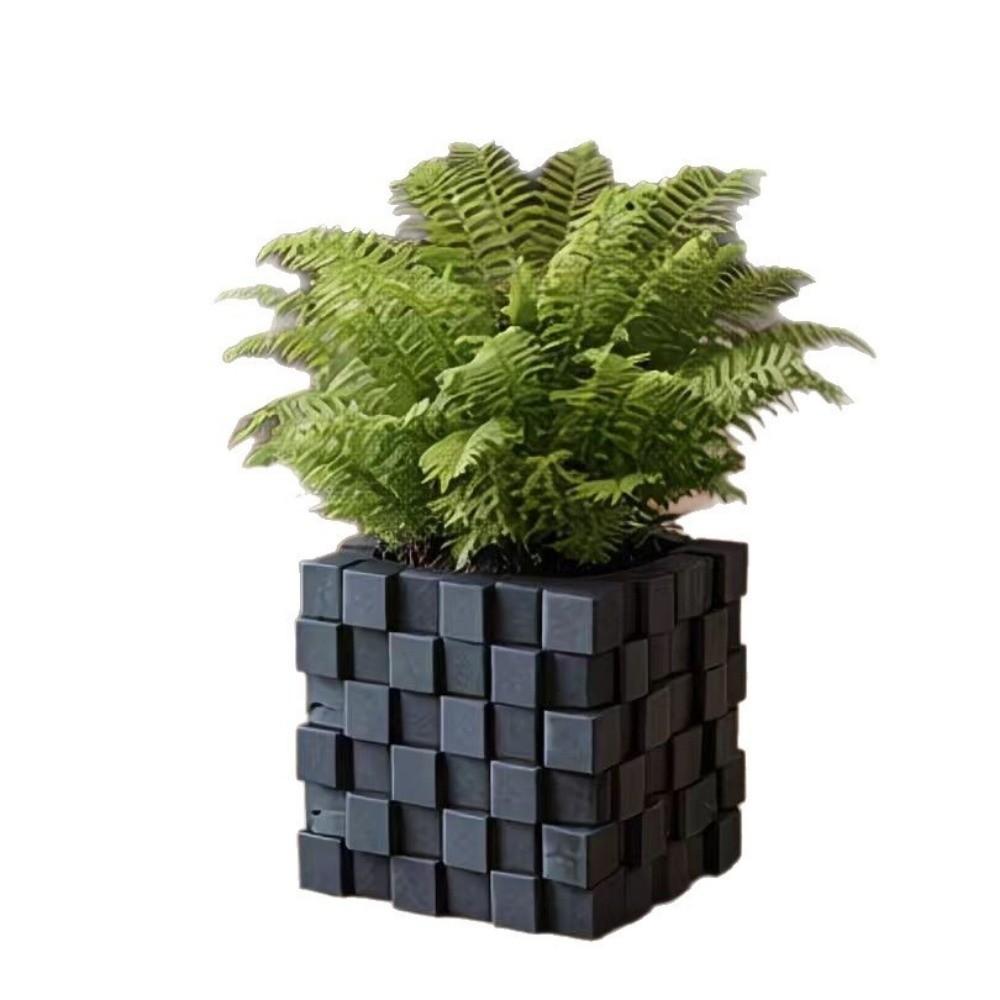 3D Printed Cube Flower Pot Creative Building Block Style Succulent Plant Pot Vase Modern Geometric Planter Office Desk