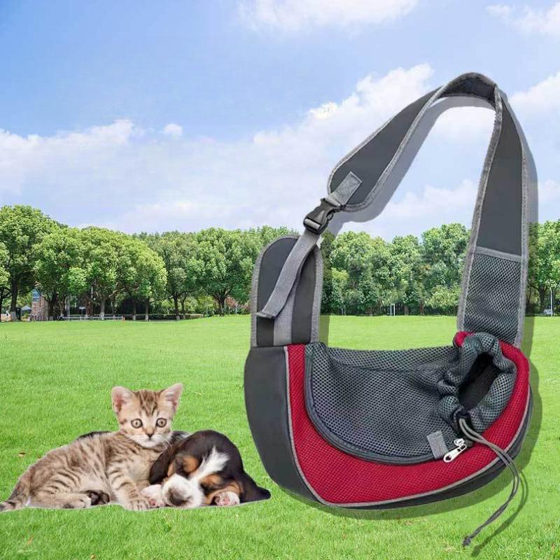 Portable Pet Front Carrier Bag, Mesh Breathable Dog Backpack for Outdoor Travel, Adjustable Shoulder Sling Tote Pouch for Small Dogs & Cats