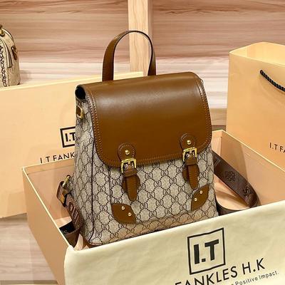 Guangzhou Genuine Leather Backpack Women's New Autumn and Winter Fashionable Vintage Flower Large Capacity Backpack Versatile Casual Travel Bag