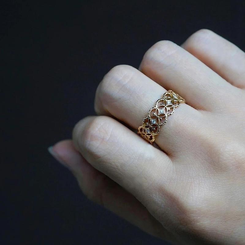 Huitan Hollow Out Finger Ring for Women Fashion Contracted Designed Gold Color Wedding Band Accessories Statement Female Jewelry