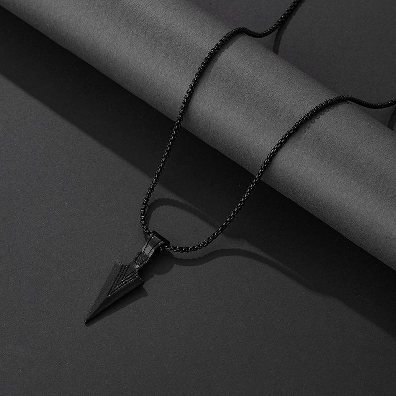 Korean Stainless Steel Retro Men's Spearhead Pendant Necklace - Punk Style Arrow Design