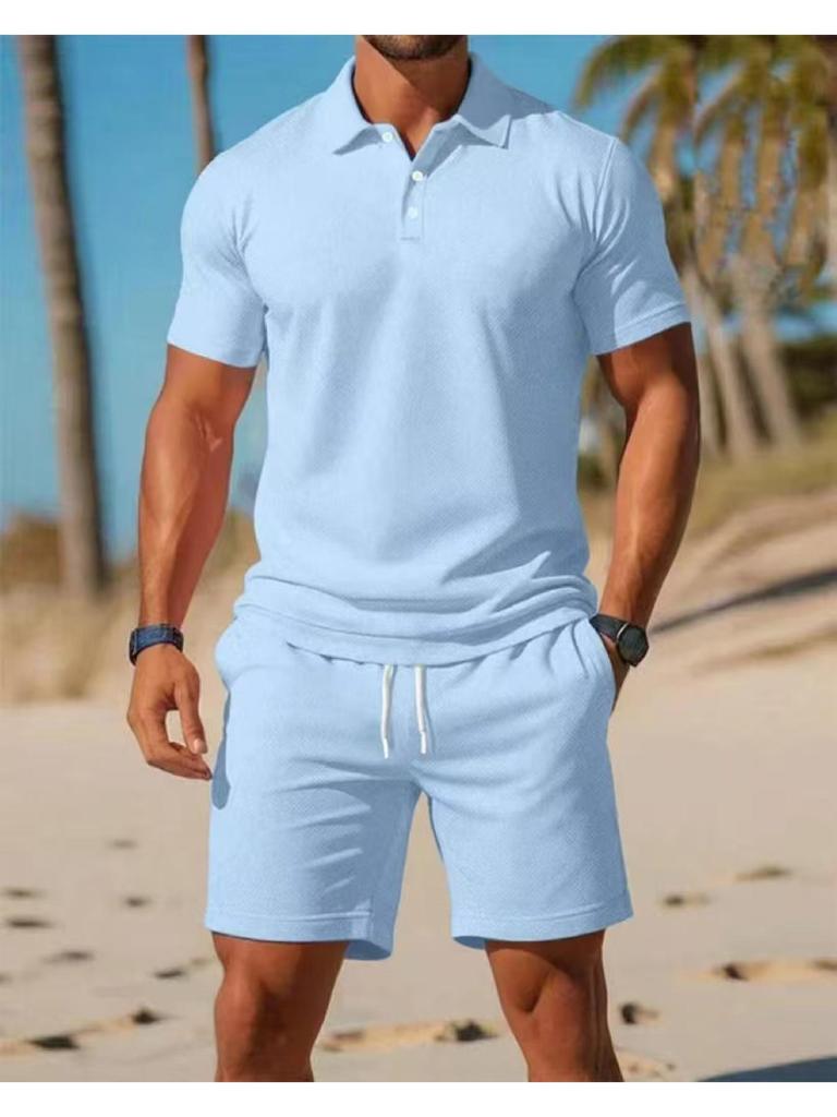 Men's Versatile Summer Short-Sleeve Polo and Shorts Casual Set