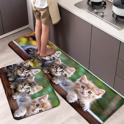 1 pz tappeti da cucina anti-fatica, simpatico gatto stampa impermeabile antiscivolo spesso tappetino da cucina imbottito resistente e confortevole tappetino in piedi per cucina